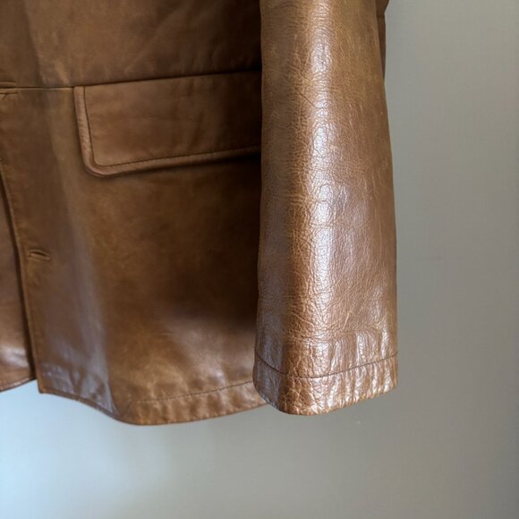 90s Camel Brown Leather Jacket - Picture 6 of 12
